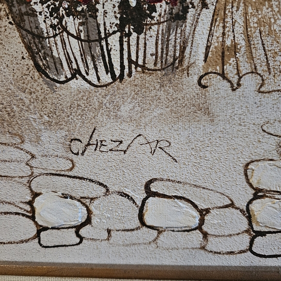 Boris Chezar Oil & Sand Painting | Framed Signed Vintage Street Scene - Picture 5 of 7